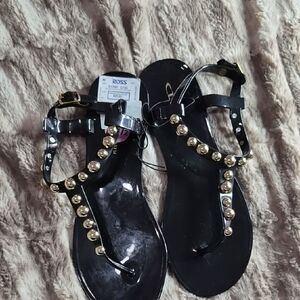 CL BY LAUNDRY Black and Gold Women's Sandals